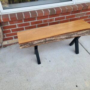 Live Edge Bench – Golden Slab with Metal Legs
